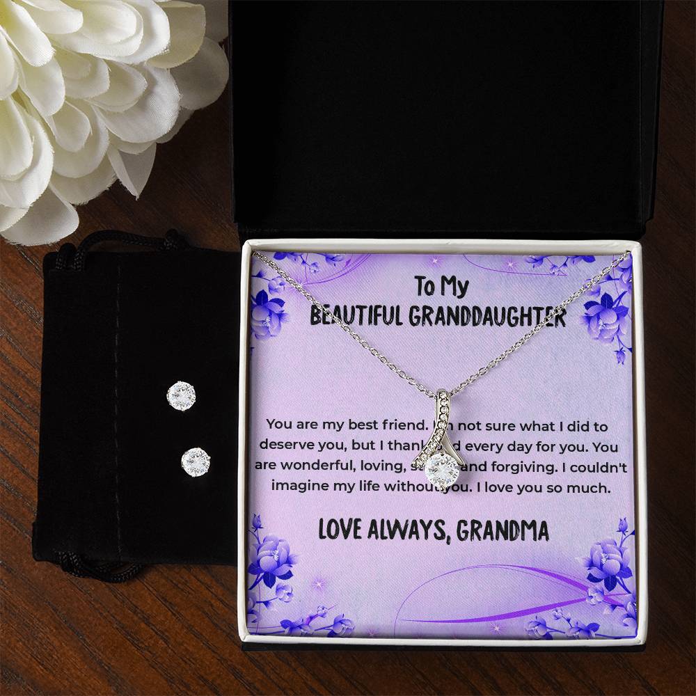To My Wonderful Granddaughter | Alluring Beauty Necklace & Earring Set, A Special Gift from Grandma