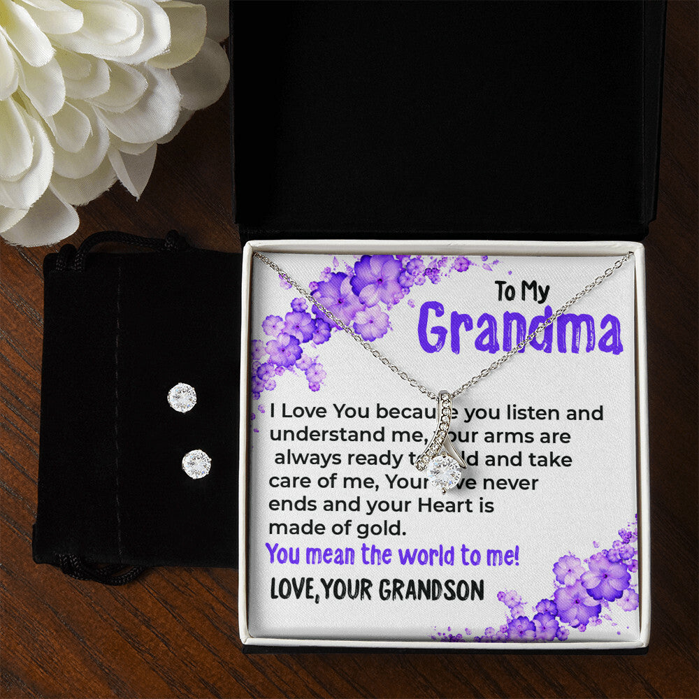 To My Grandma, My World | Stunning Alluring Beauty Necklace Gift from Grandson | Gift for Grandma