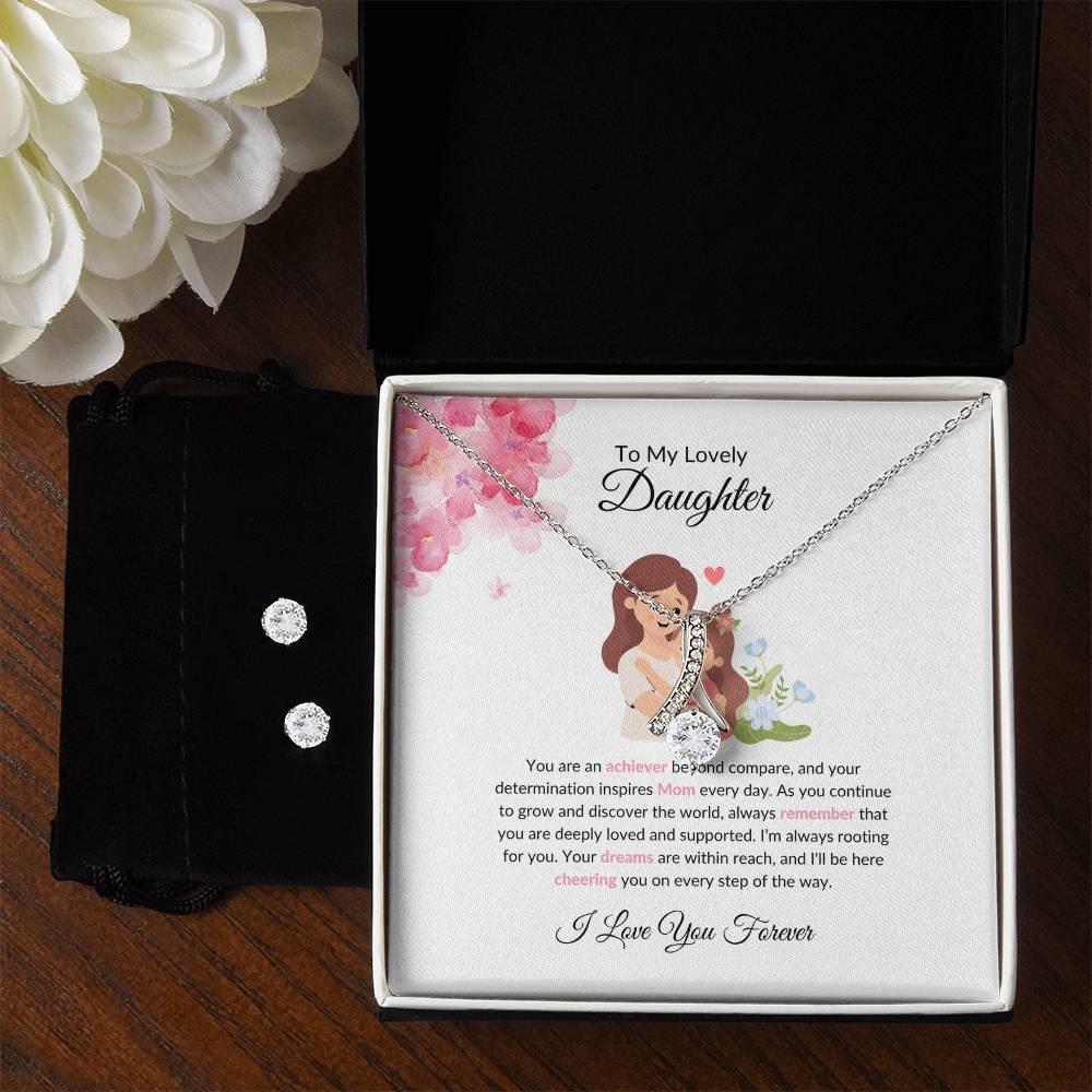 To My Lovely Daughter – Heartfelt Beauty Necklace & Earrings Jewelry Bundle - SOUVMOUR