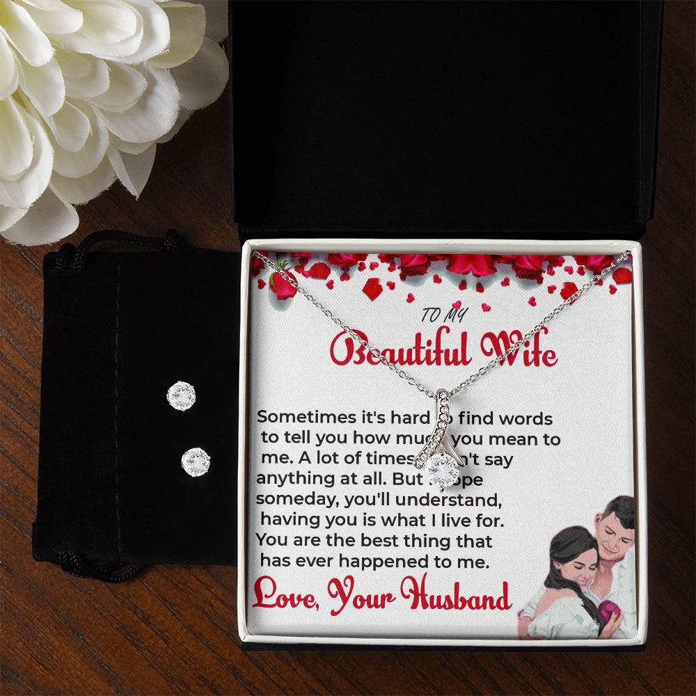 To My Beautiful Wife - Timeless Beauty Necklace & Earring Set | Necklace For Soulmate