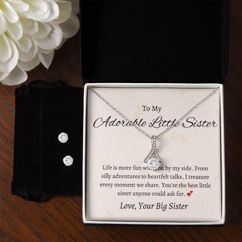 To My Adorable Little Sister – Necklace & Earring Set | Heartfelt Gift for a Special Sister