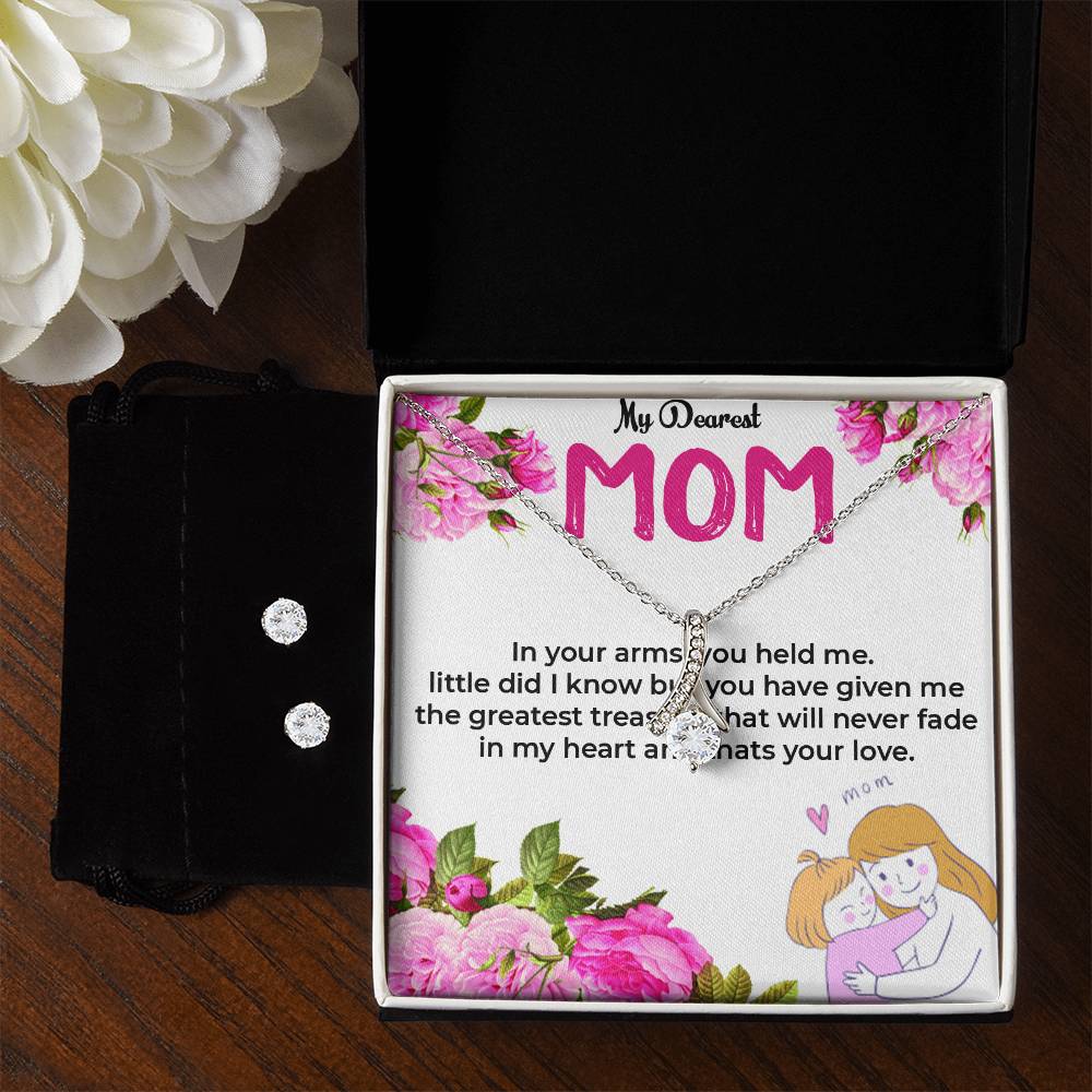 To My Dearest Mom | Elegant Alluring Beauty Jewelry Set with Earrings | Necklace Gift For Mom