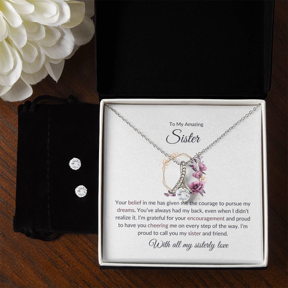 To My Amazing Sister – Elegant Beauty Necklace & Earring Bundle | For the Best Sister Ever
