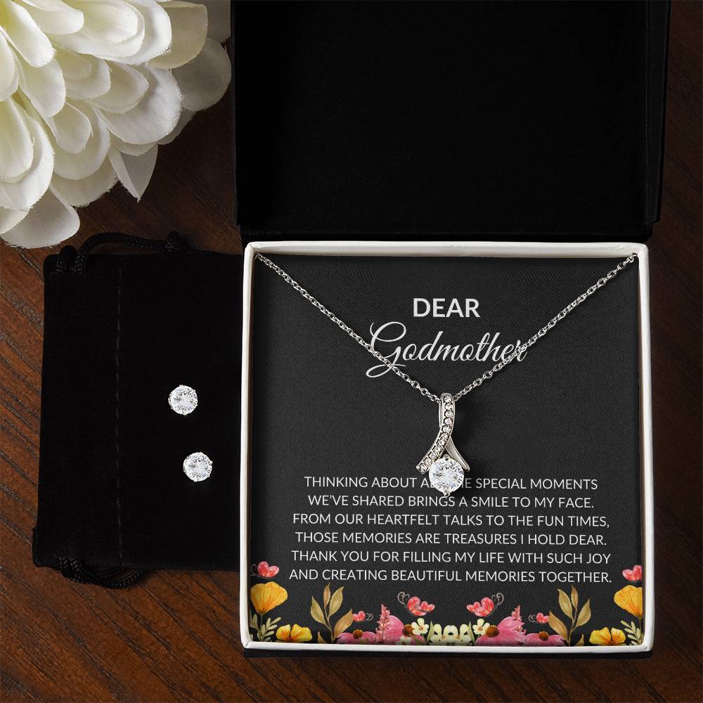 To My Dear Godmother Alluring Beauty Necklace & Earrings Set – Heartfelt, Meaningful Jewelry Gift | Godmother Gift