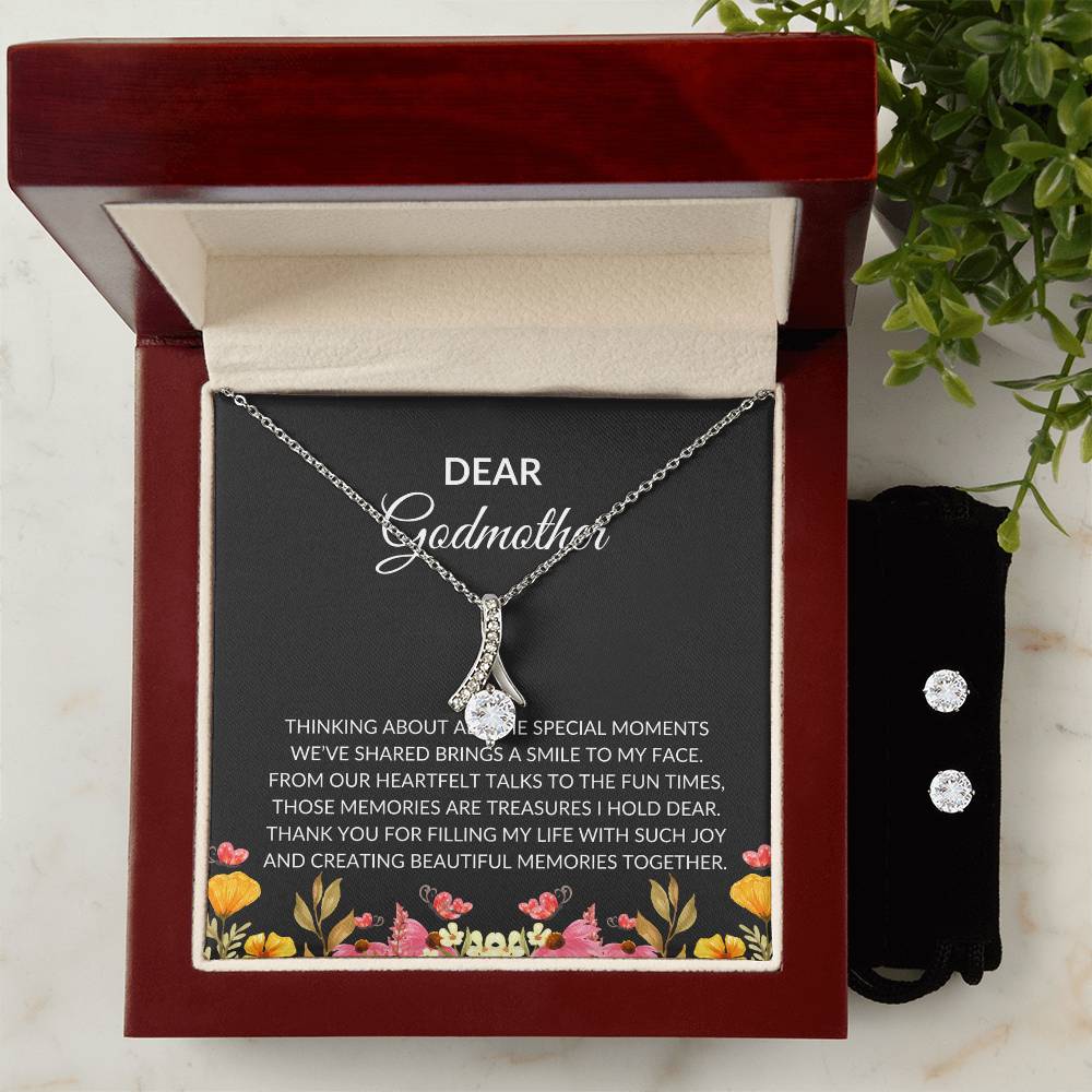 To My Dear Godmother Alluring Beauty Necklace & Earrings Set – Heartfelt, Meaningful Jewelry Gift | Godmother Gift