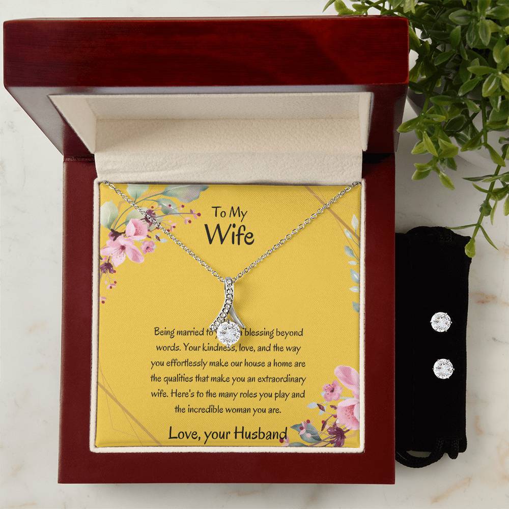 To My Wife, My Entire Universe - Beauty Necklace & Earring Set | Beauty Necklace For Wife