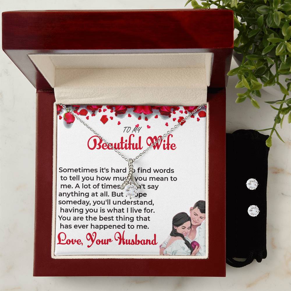 To My Beautiful Wife - Timeless Beauty Necklace & Earring Set | Necklace For Soulmate