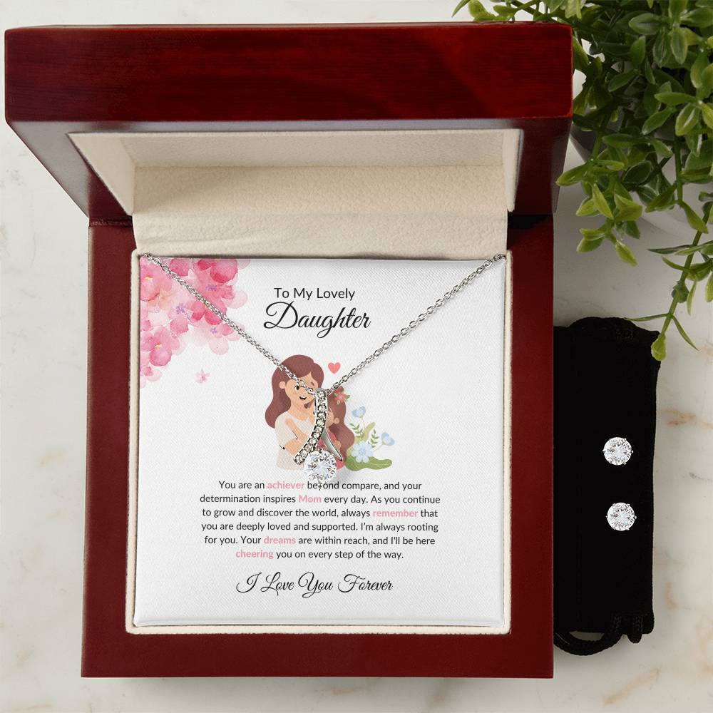To My Lovely Daughter – Heartfelt Beauty Necklace & Earrings Jewelry Bundle - SOUVMOUR