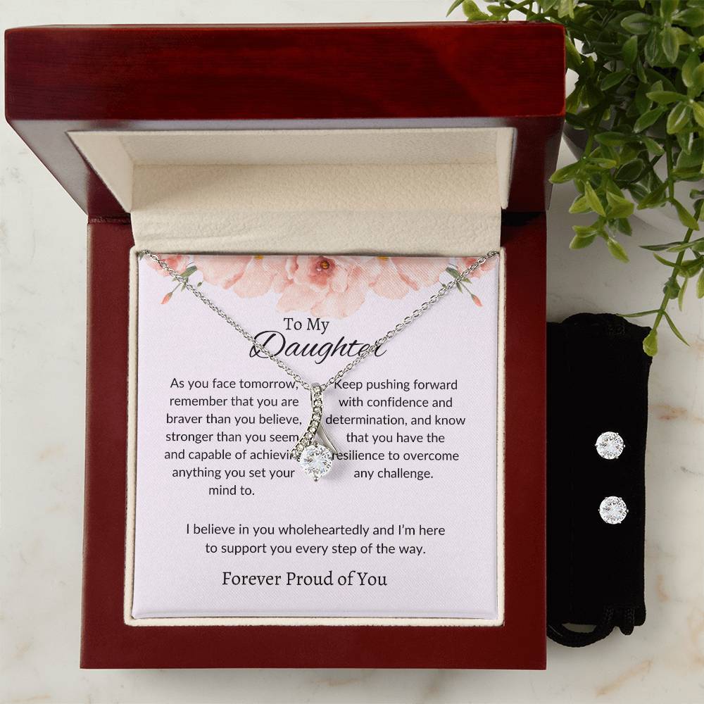 To My Dear Daughter – Heartfelt Beauty Necklace & Earrings Jewelry Bundle Gift From Dad