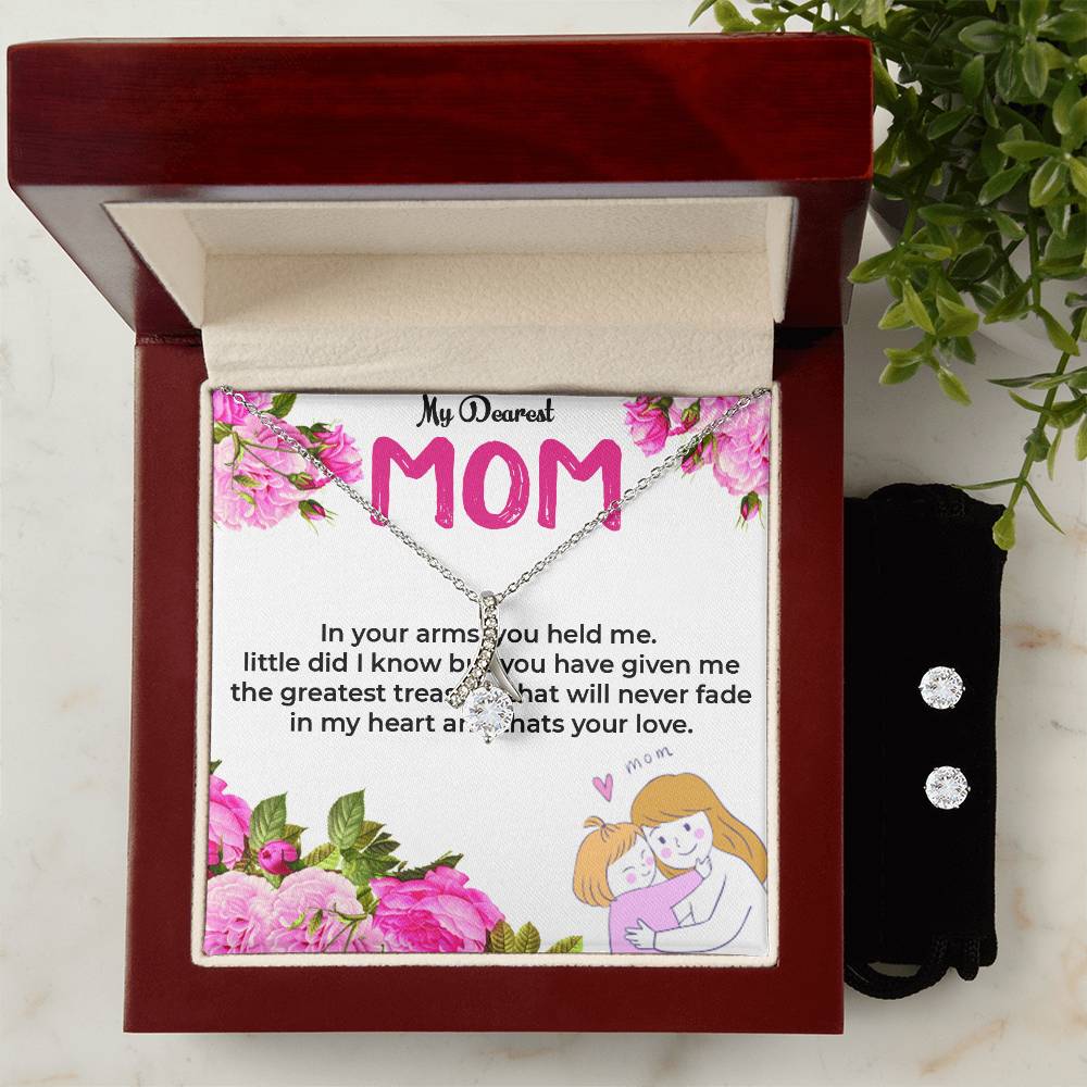To My Dearest Mom | Elegant Alluring Beauty Jewelry Set with Earrings | Necklace Gift For Mom