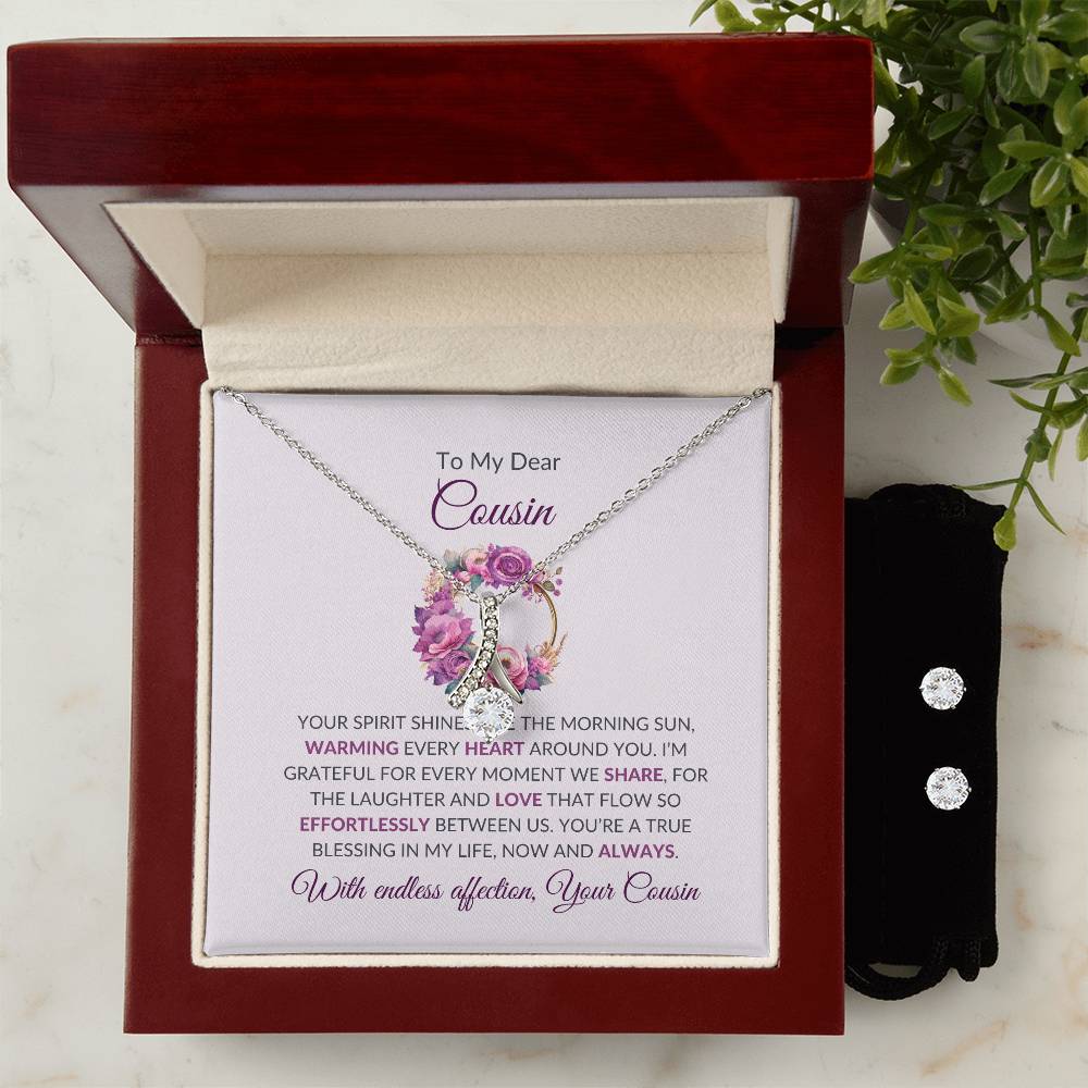 Cousin Necklace | To My Dear Cousin - Alluring Beauty Necklace & Earring Set | Cousin Friendship Necklace