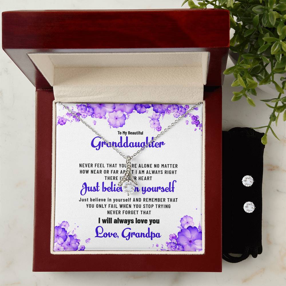 To My Beautiful Granddaughter | Alluring Beauty Necklace & Earring Set, Sent with Love from Grandpa
