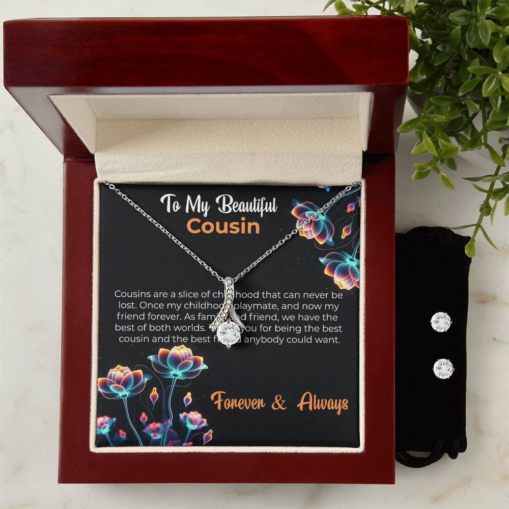 Cousin Necklace | To My Cousin My Best Friend - Alluring Beauty Necklace & Earring Set | Cousin Friendship Necklace