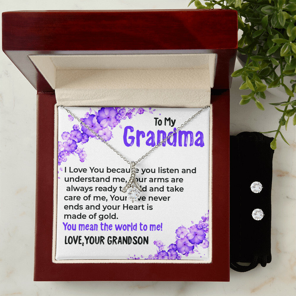 To My Grandma, My World | Stunning Alluring Beauty Necklace Gift from Grandson | Gift for Grandma