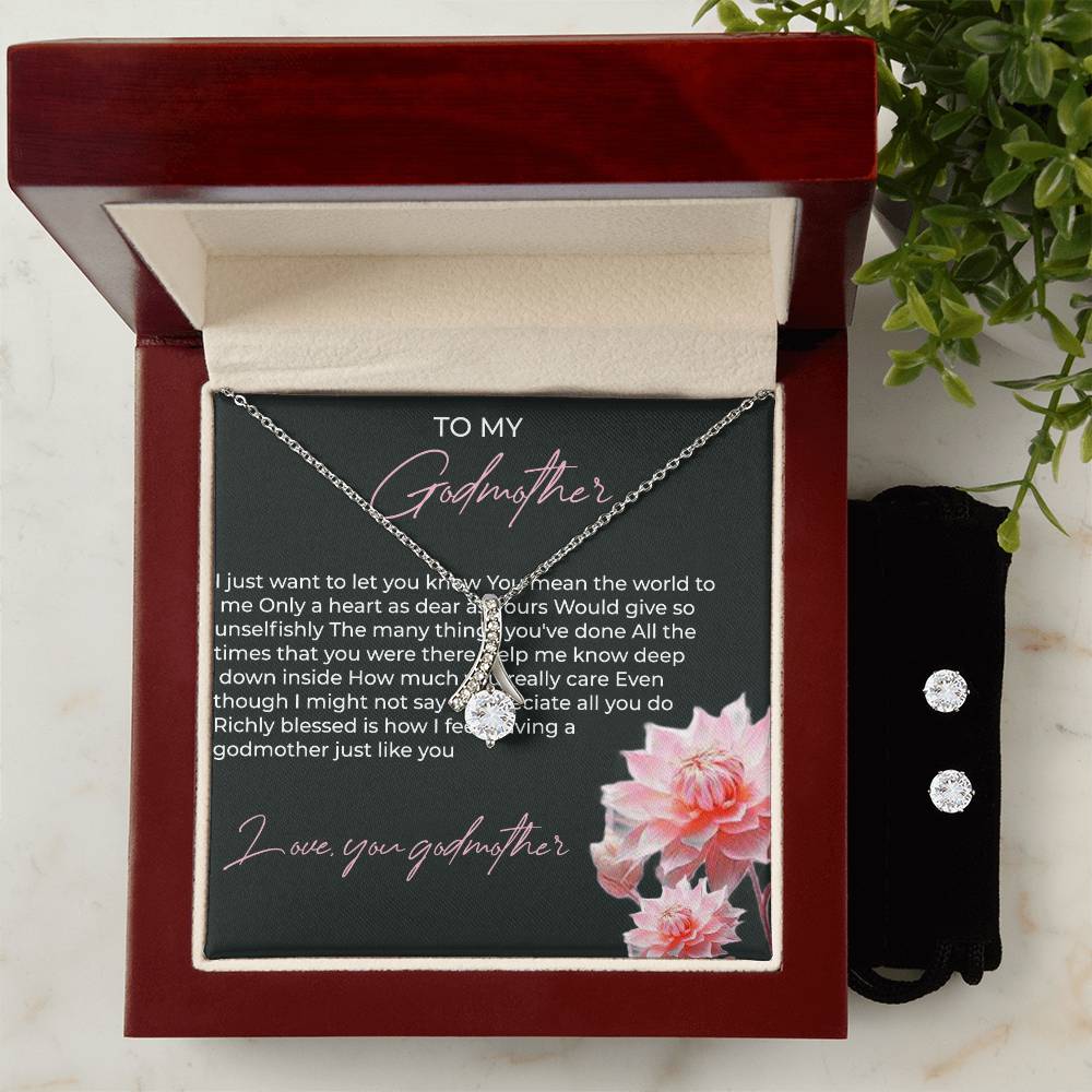 To My Godmother Alluring Beauty Necklace & Earrings Set – A Timeless Gift of Love and Appreciation | Godmother Gift