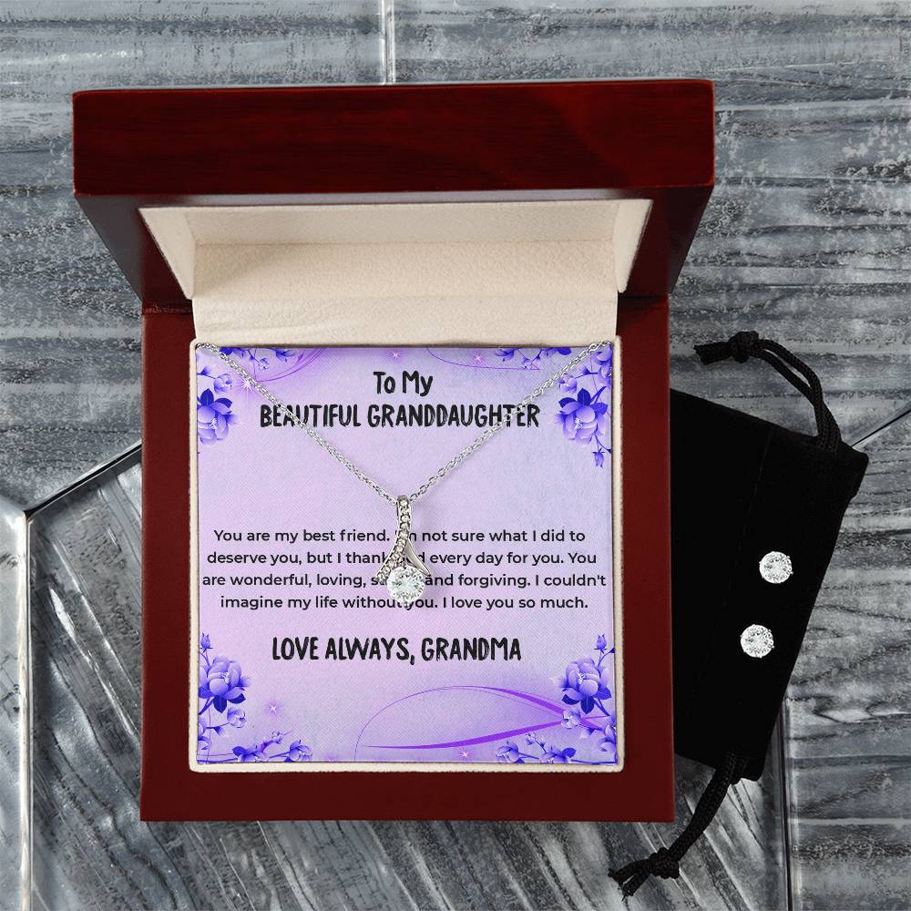 To My Wonderful Granddaughter | Alluring Beauty Necklace & Earring Set, A Special Gift from Grandma
