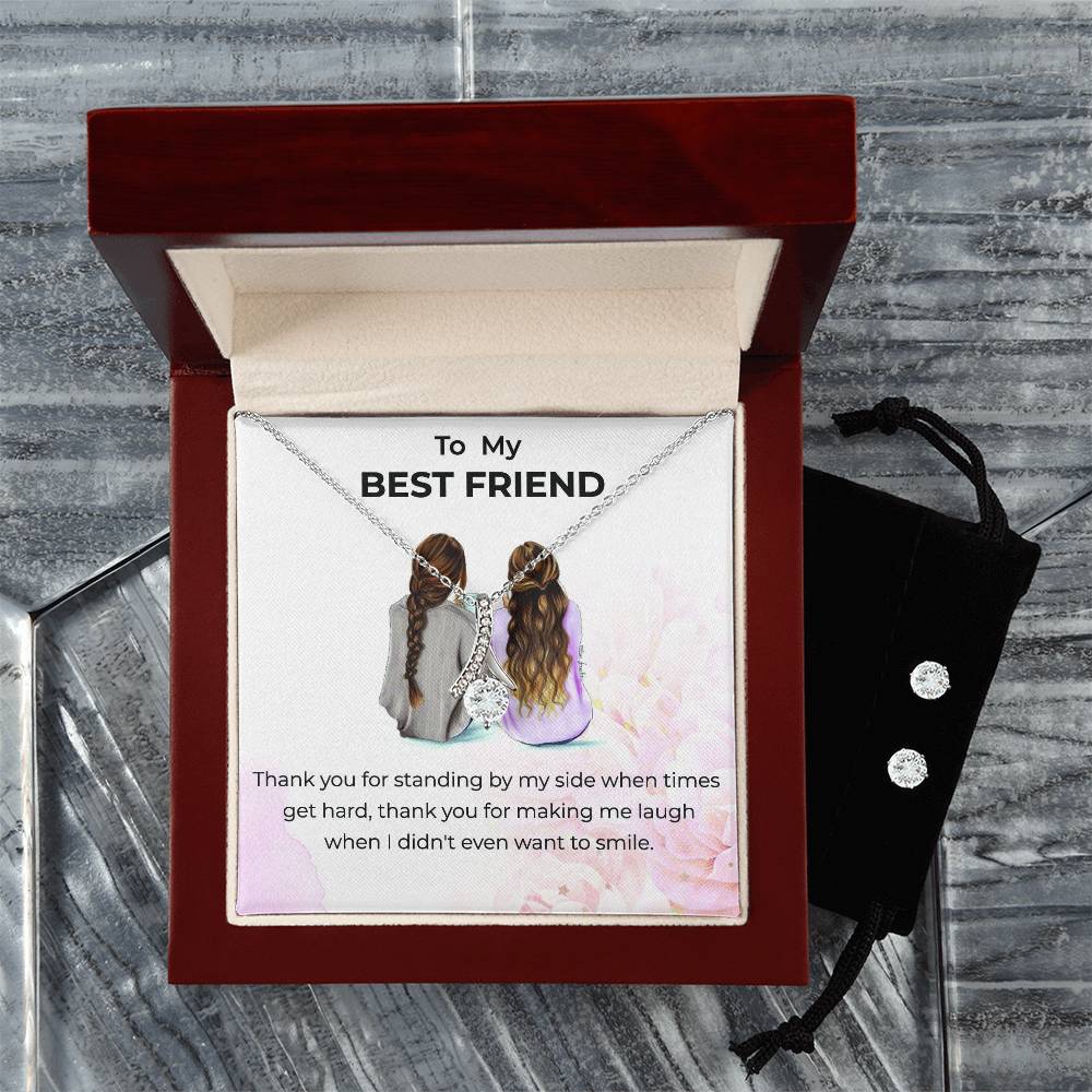 To My Bestie Thank You - Alluring Beauty Necklace and Earrings Set | Gift for Best Friend | Friendship Gift