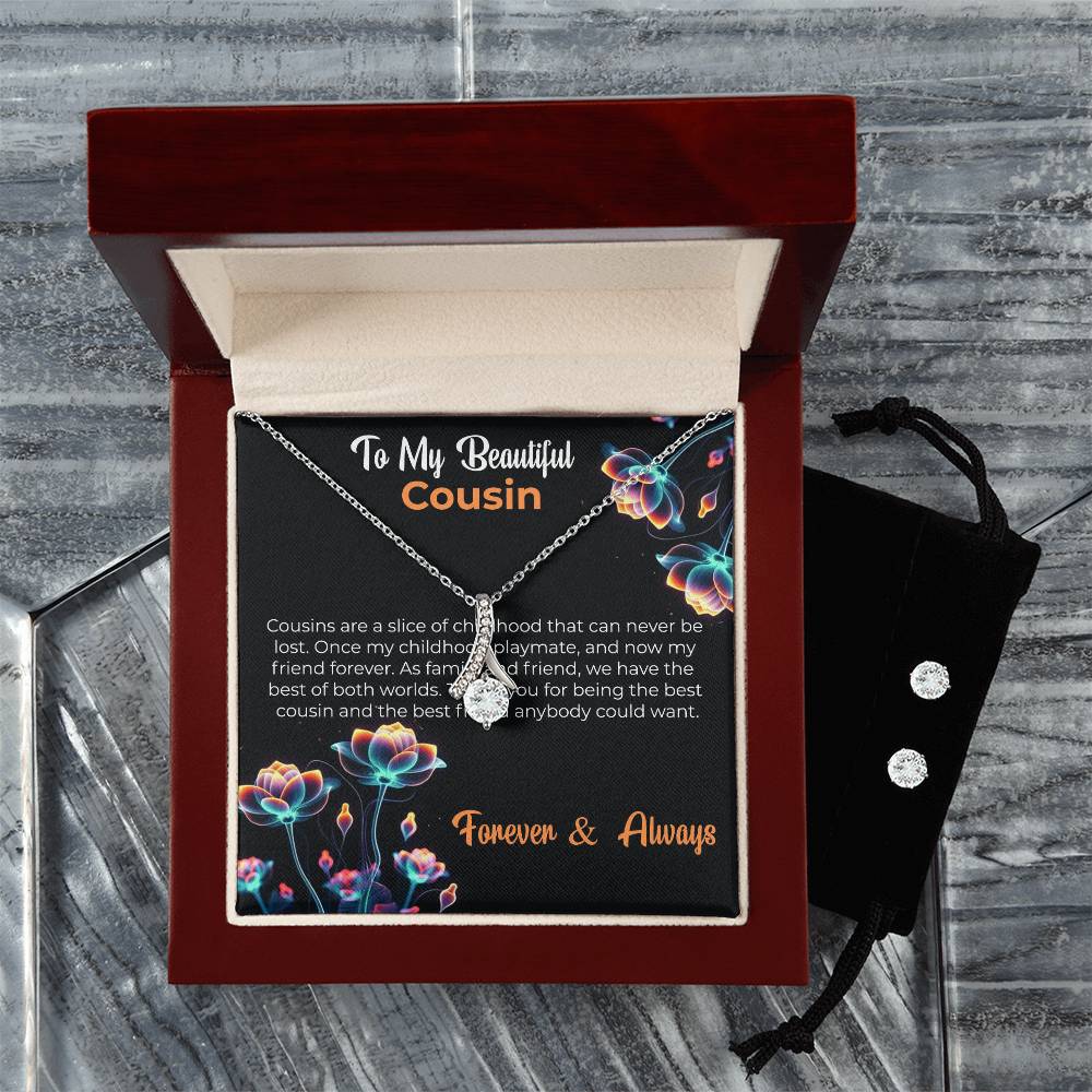 Cousin Necklace | To My Cousin My Best Friend - Alluring Beauty Necklace & Earring Set | Cousin Friendship Necklace