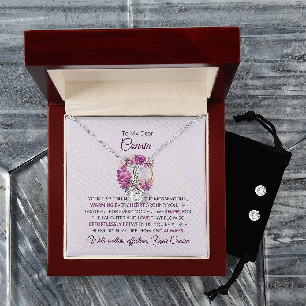 Cousin Necklace | To My Dear Cousin - Alluring Beauty Necklace & Earring Set | Cousin Friendship Necklace