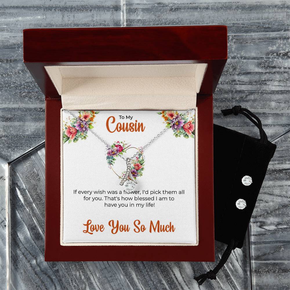 Cousin Necklace | To My Cousin My Best Friend - Alluring Beauty Necklace & Earring Set | Cousin Friendship Necklace