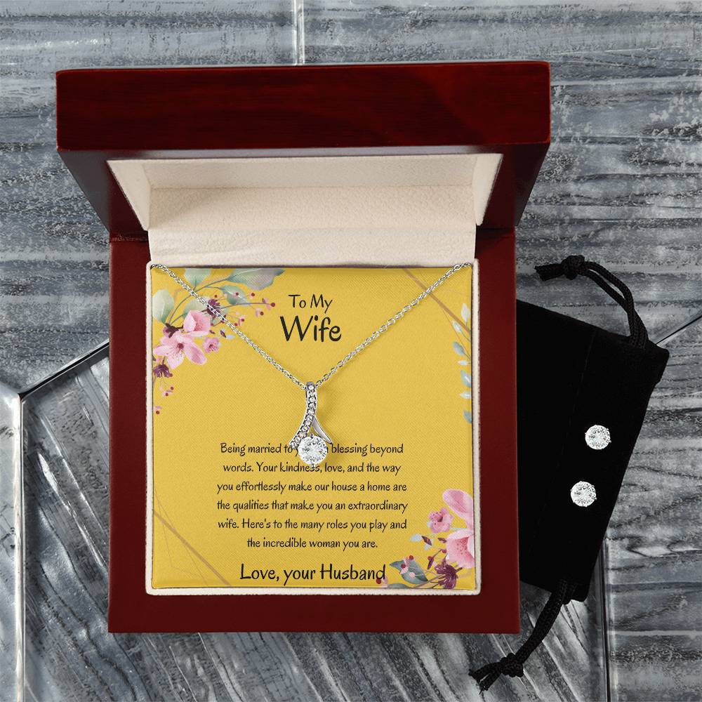To My Wife, My Entire Universe - Beauty Necklace & Earring Set | Beauty Necklace For Wife