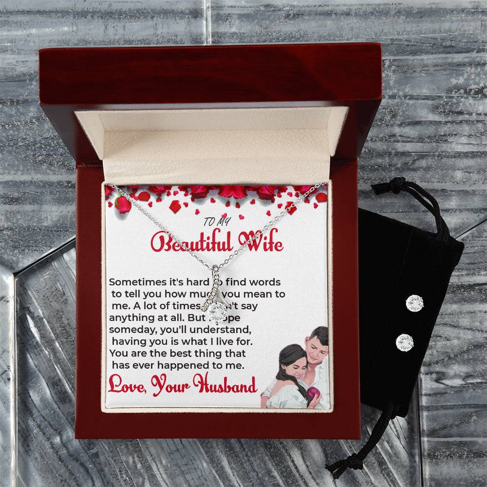 To My Beautiful Wife - Timeless Beauty Necklace & Earring Set | Necklace For Soulmate