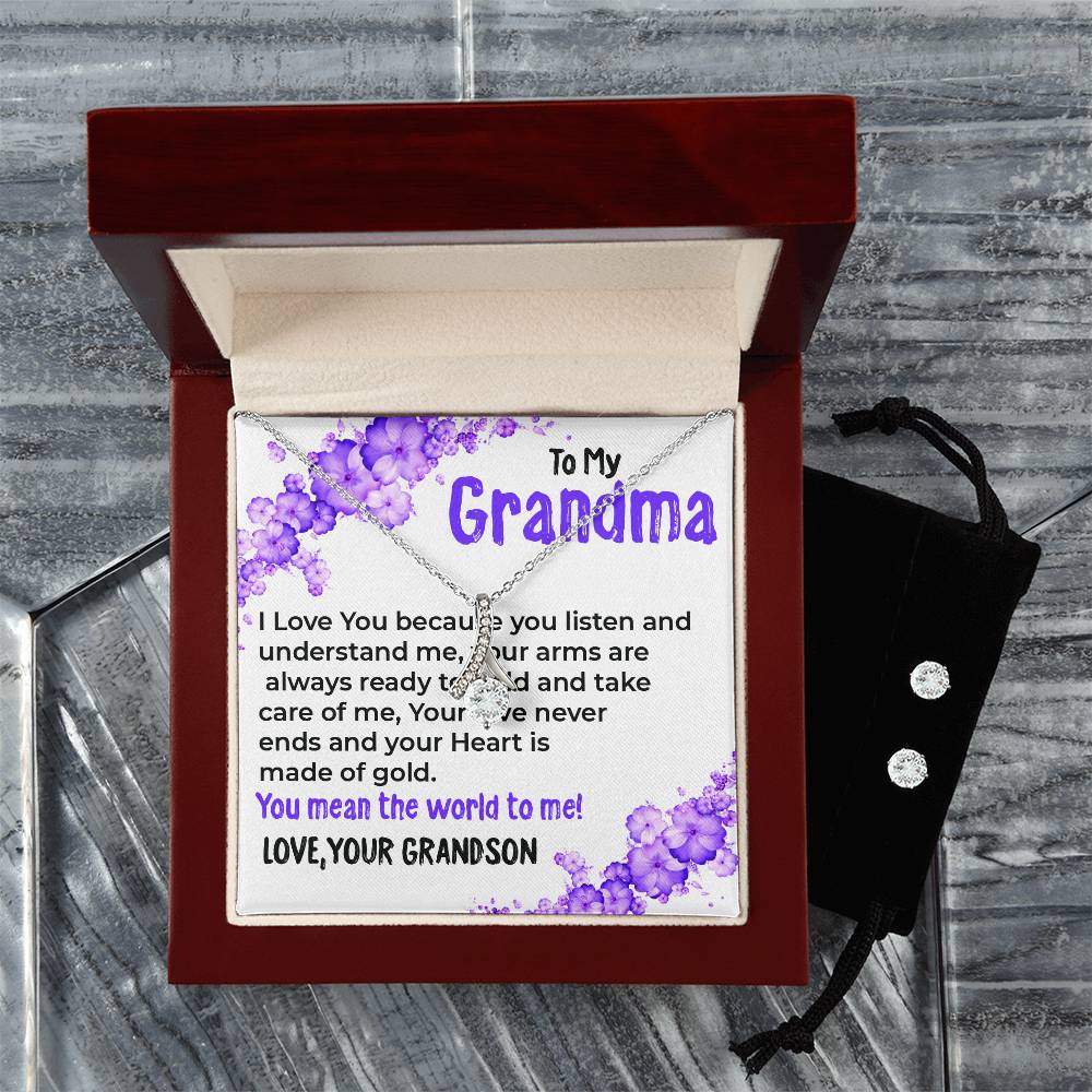 To My Grandma, My World | Stunning Alluring Beauty Necklace Gift from Grandson | Gift for Grandma