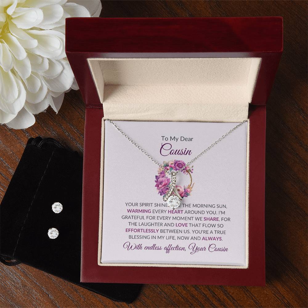 Cousin Necklace | To My Dear Cousin - Alluring Beauty Necklace & Earring Set | Cousin Friendship Necklace