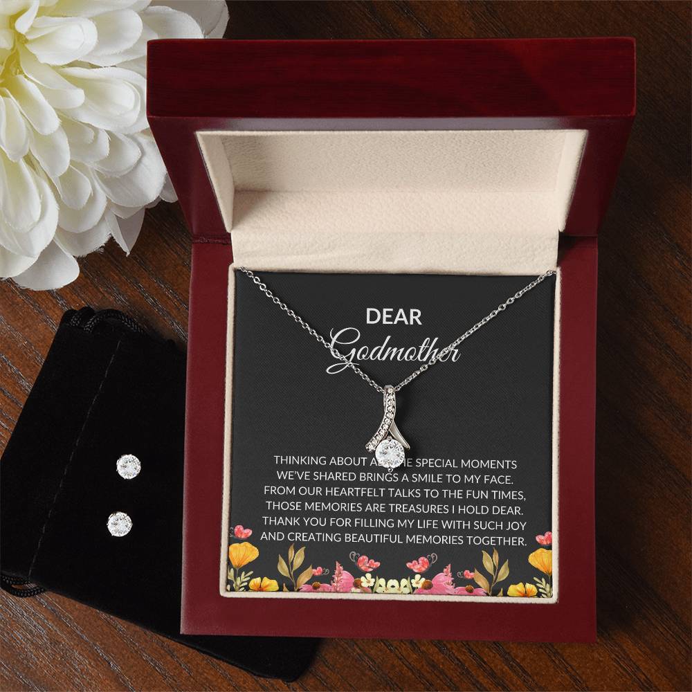 To My Dear Godmother Alluring Beauty Necklace & Earrings Set – Heartfelt, Meaningful Jewelry Gift | Godmother Gift