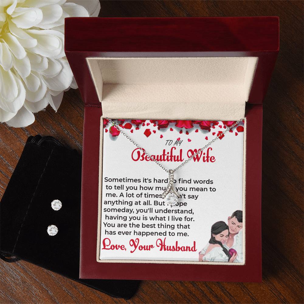 To My Beautiful Wife - Timeless Beauty Necklace & Earring Set | Necklace For Soulmate