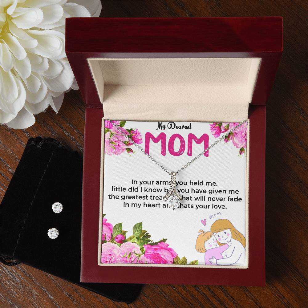To My Dearest Mom | Elegant Alluring Beauty Jewelry Set with Earrings | Necklace Gift For Mom