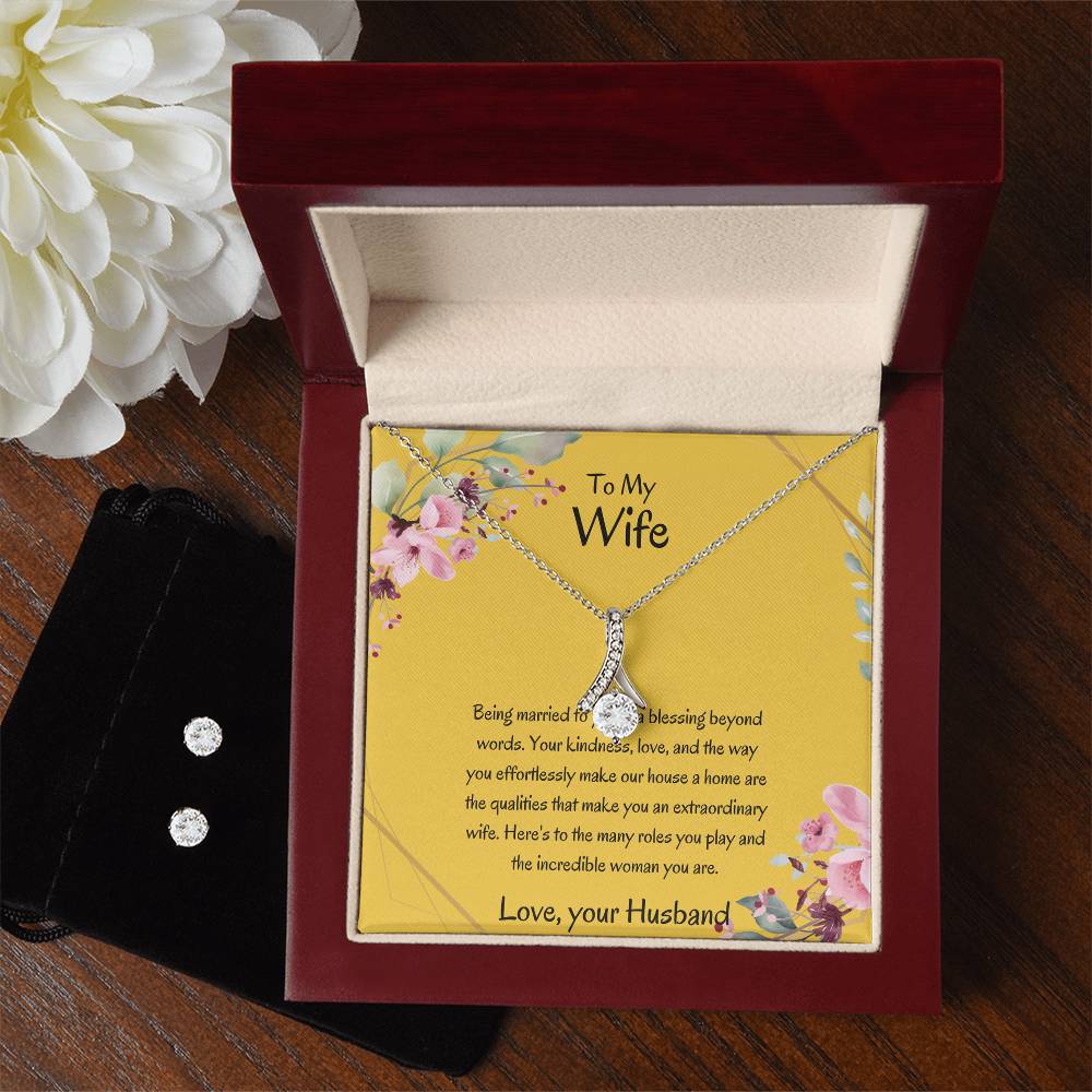 To My Wife, My Entire Universe - Beauty Necklace & Earring Set | Beauty Necklace For Wife