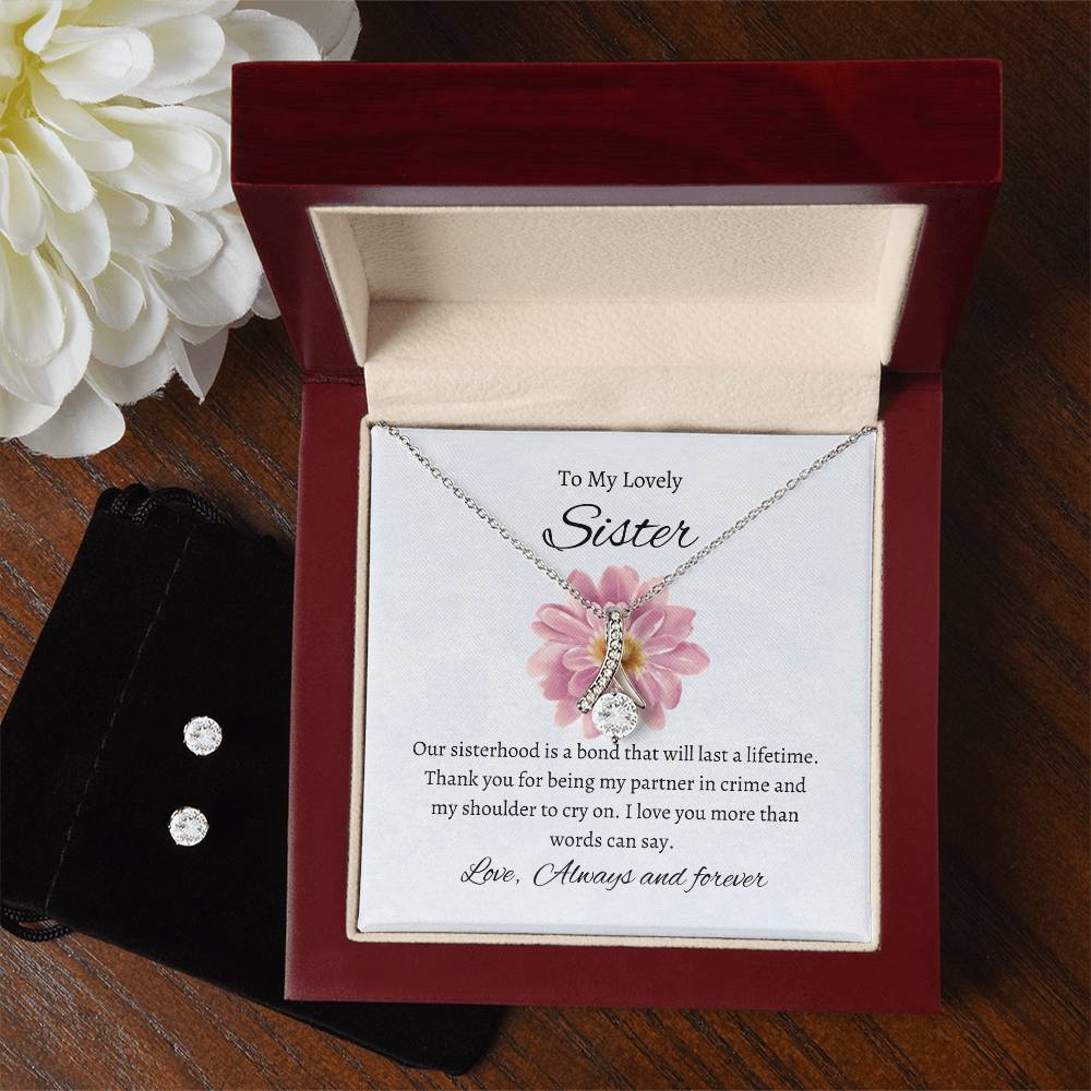 To My Lovely Sister – Beauty Necklace & Earring Bundle | A Heartfelt Gift of Love