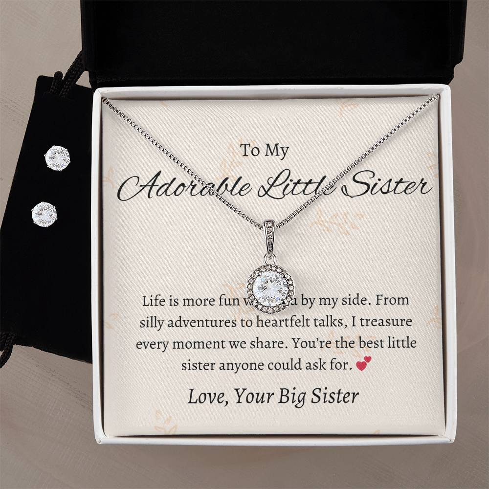 To My Adorable Little Sister – Necklace & Earring Set | A Heartwarming Token of Sisterly Love