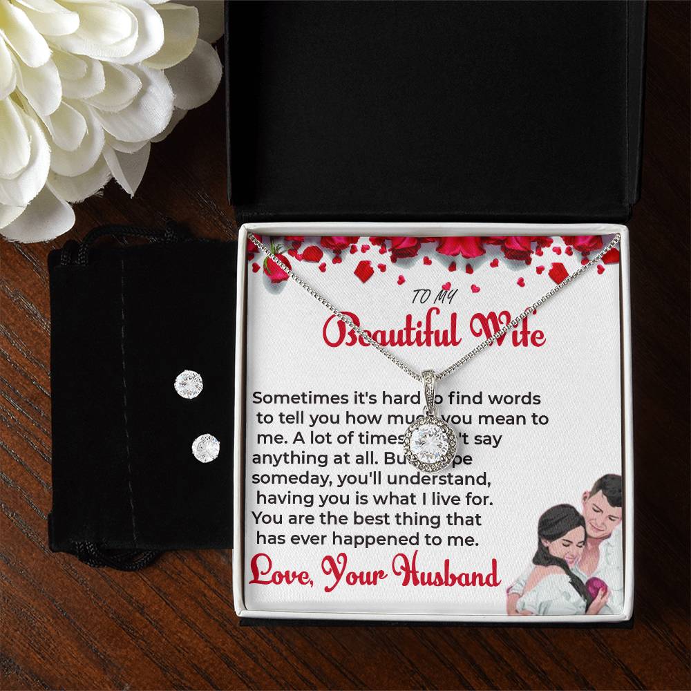 To My Beautiful Wife - Everlasting Love Eternal Hope Necklace & Earring Set | Necklace For Wife For Soulmate