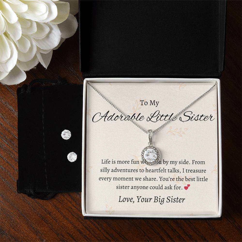 To My Adorable Little Sister – Necklace & Earring Set | A Heartwarming Token of Sisterly Love