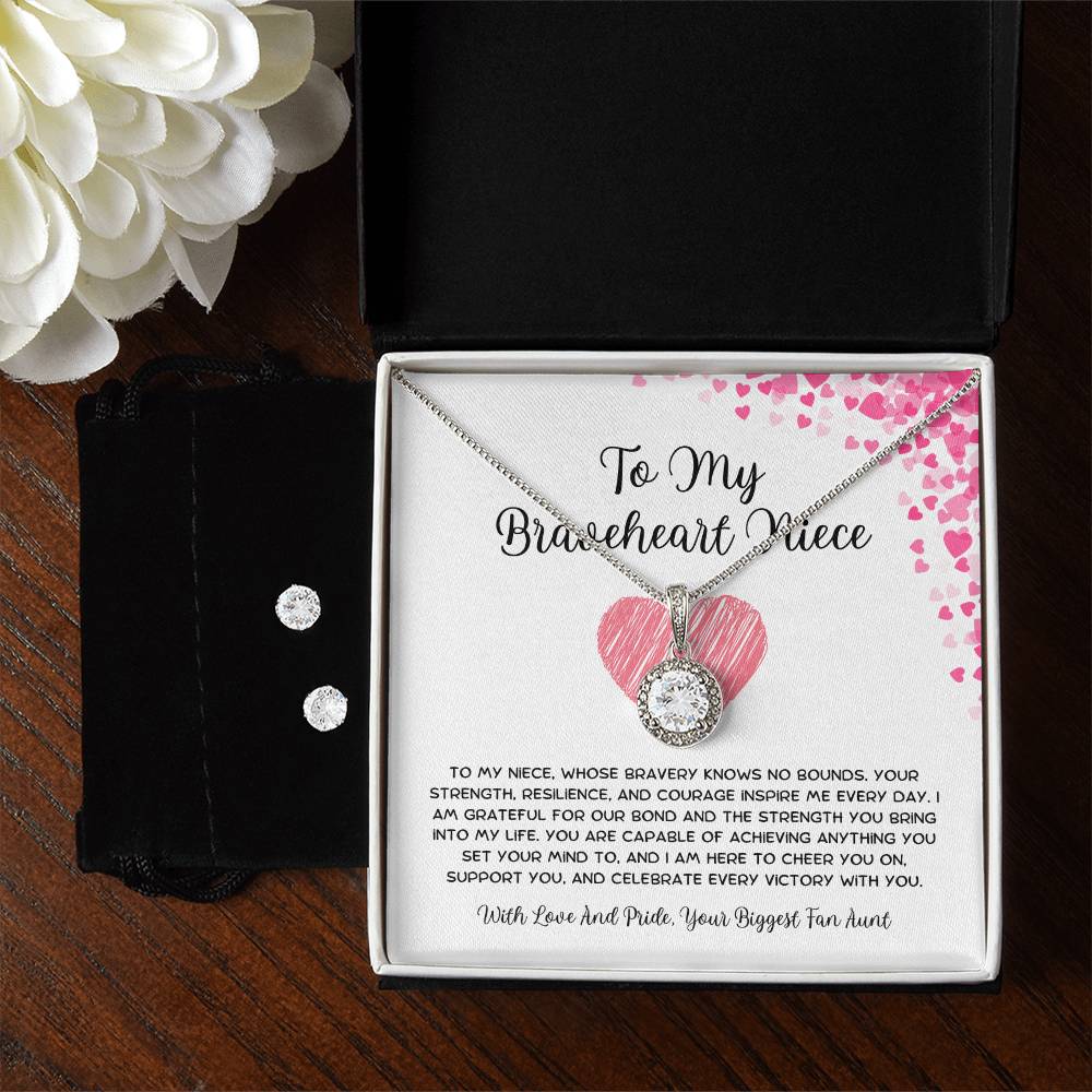 To My Braveheart Niece - From Aunt to Niece Eternal Hope Necklace With Earrings - SOUVMOUR