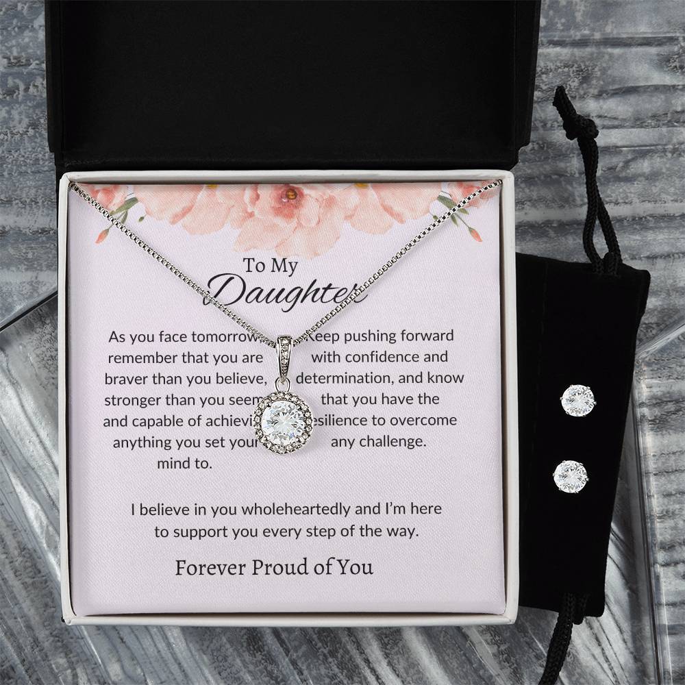 To My Daughter – Heartfelt Eternal Hope Necklace & Earrings Bundle Gift