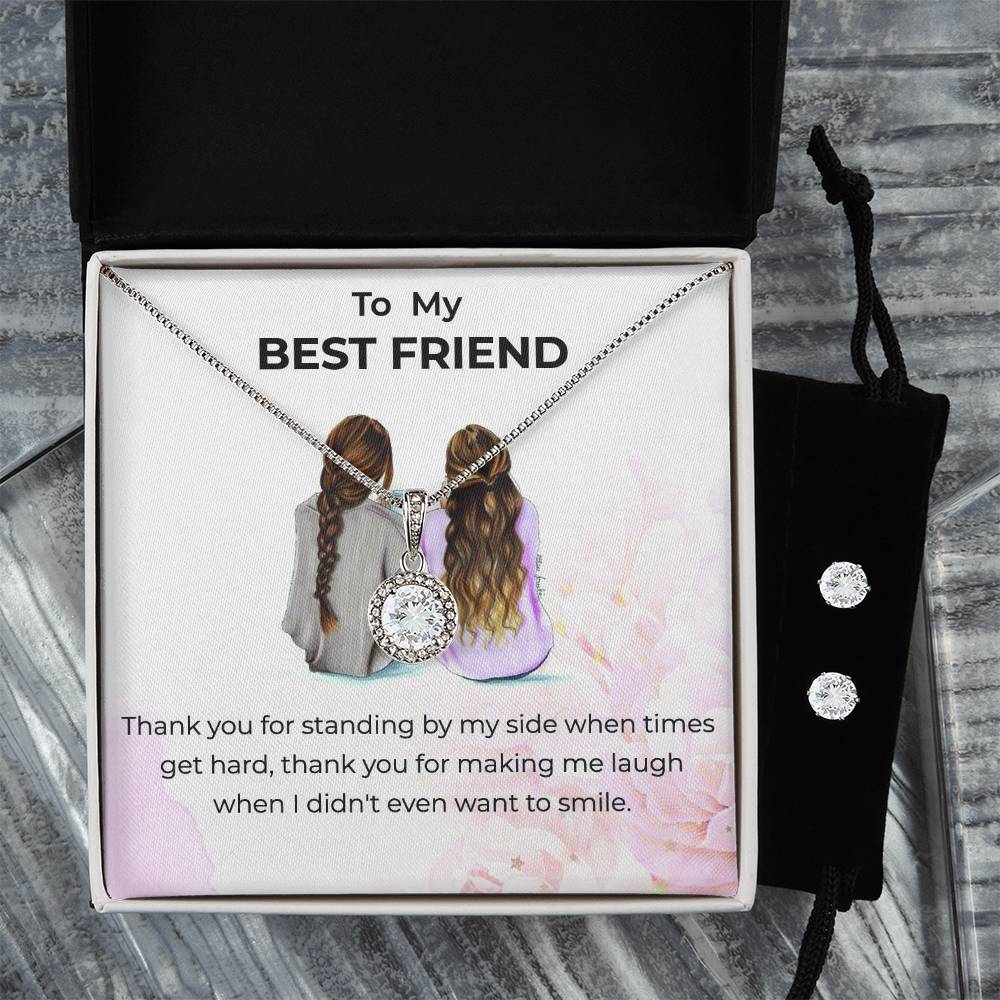 To My Bestie Thank You - Eternal Hope Necklace and Earrings Set | Gift for Best Friend | Friendship Gift