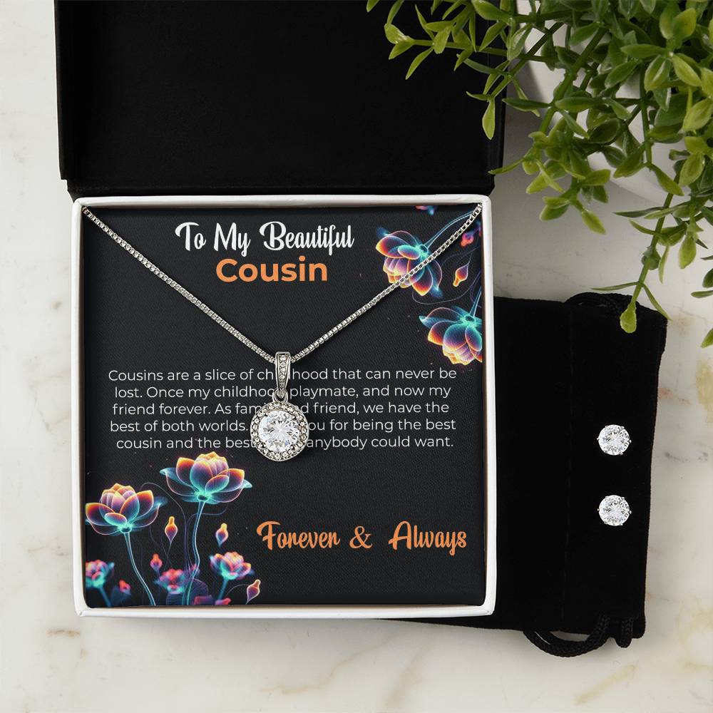 Cousin Necklace | To My Beautiful Cousin - Eternal Hope Necklace & Earring Set | Cousin Friendship Necklace