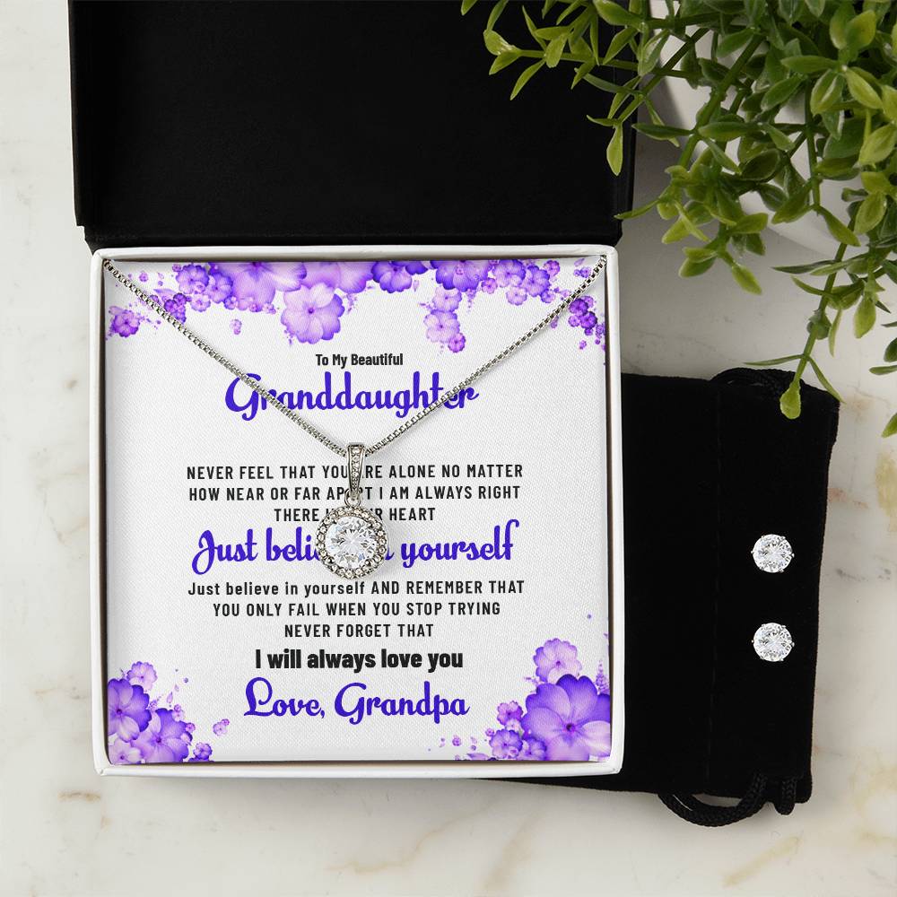 To My Beautiful Granddaughter | Eternal Hope Necklace & Earring Set, Gift from Grandpa to Granddaughter
