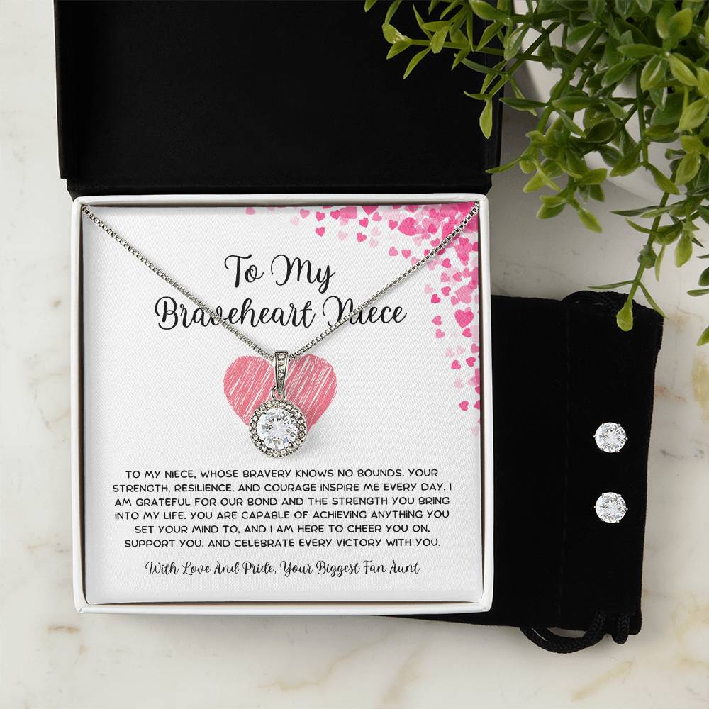 To My Braveheart Niece - From Aunt to Niece Eternal Hope Necklace With Earrings - SOUVMOUR