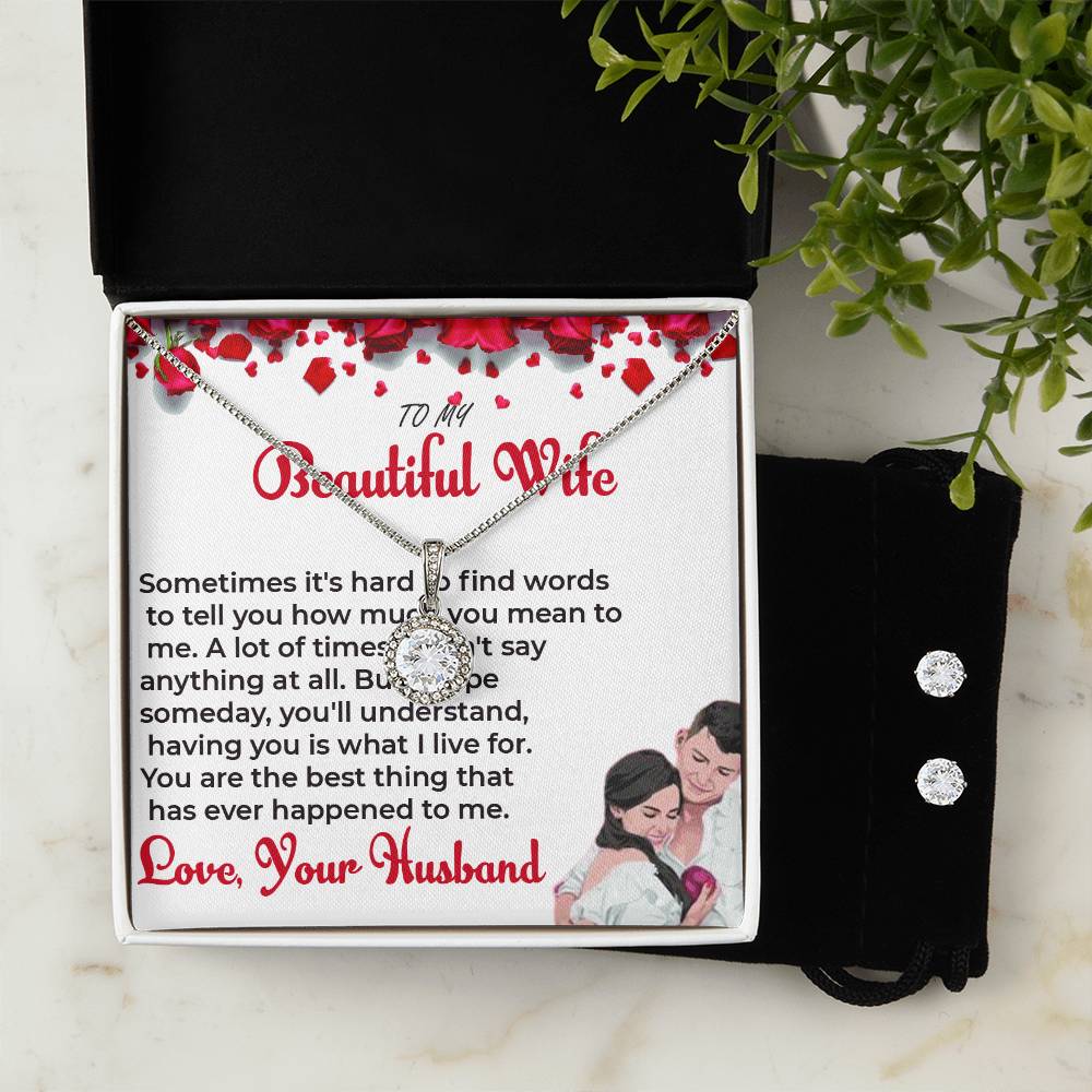 To My Beautiful Wife - Everlasting Love Eternal Hope Necklace & Earring Set | Necklace For Wife For Soulmate