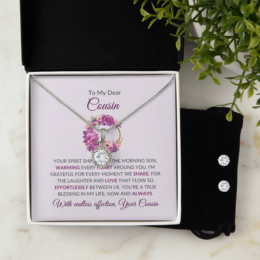 Cousin Necklace | To My Dear Cousin - Eternal Hope Necklace & Earring Set | Cousin Friendship Necklace