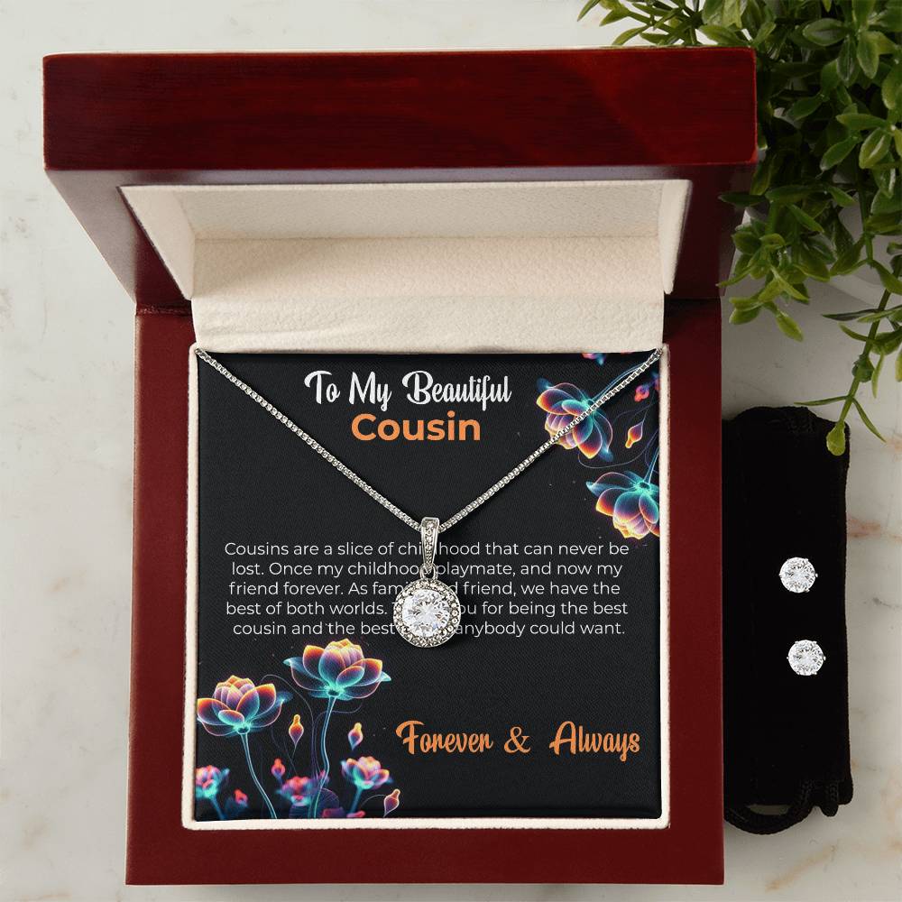 Cousin Necklace | To My Beautiful Cousin - Eternal Hope Necklace & Earring Set | Cousin Friendship Necklace