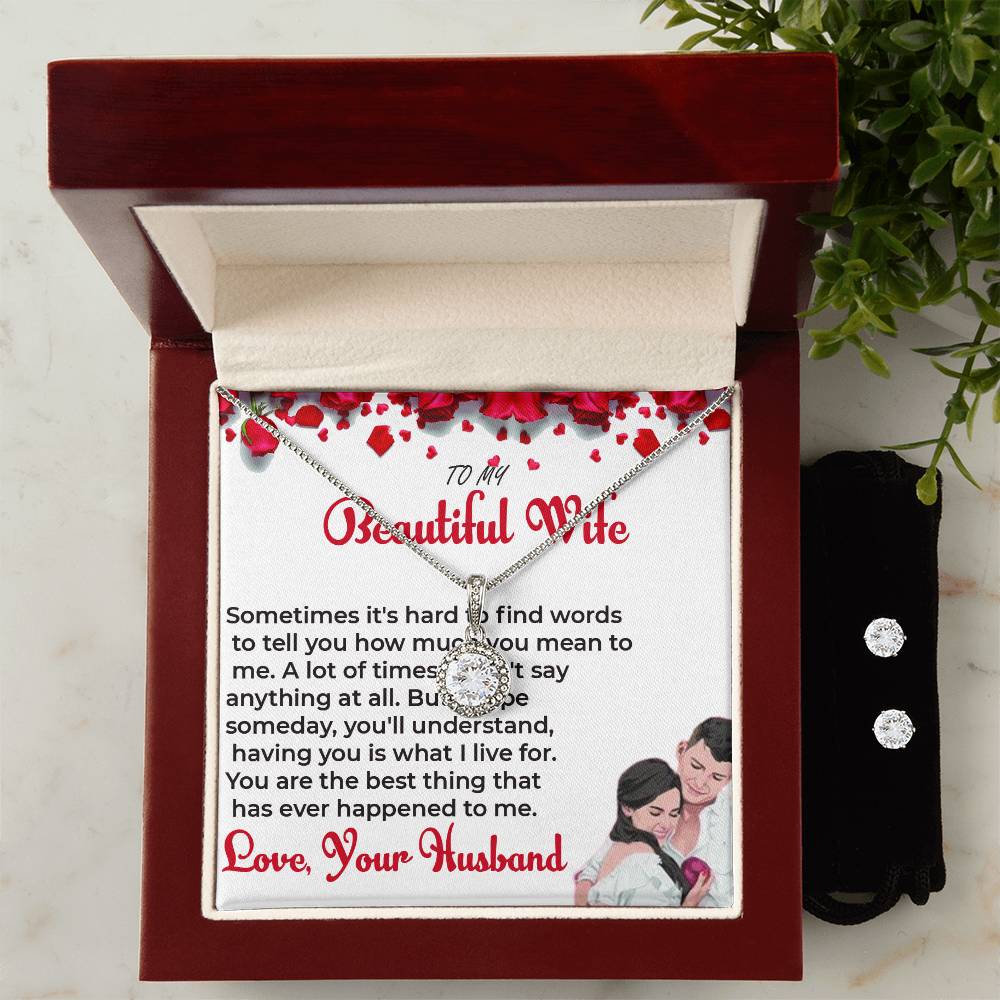 To My Beautiful Wife - Everlasting Love Eternal Hope Necklace & Earring Set | Necklace For Wife For Soulmate