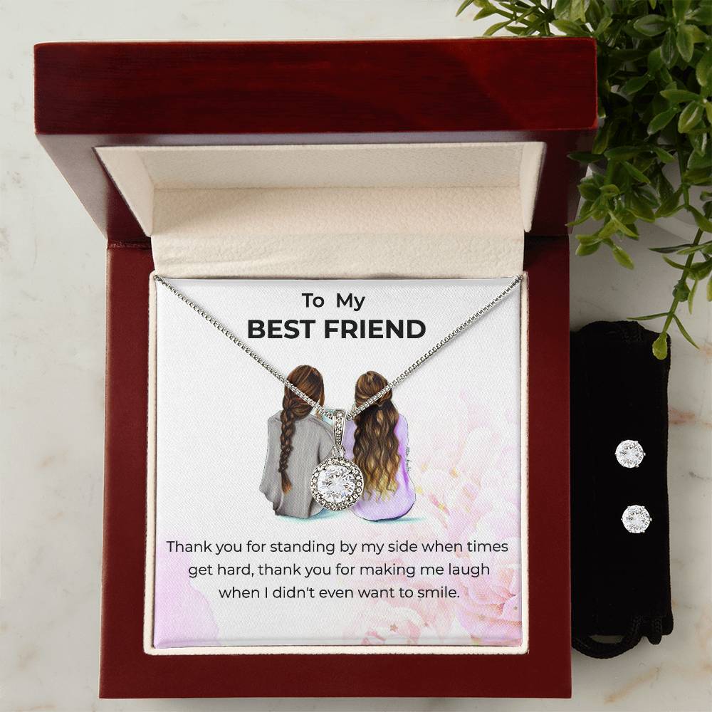 To My Bestie Thank You - Eternal Hope Necklace and Earrings Set | Gift for Best Friend | Friendship Gift