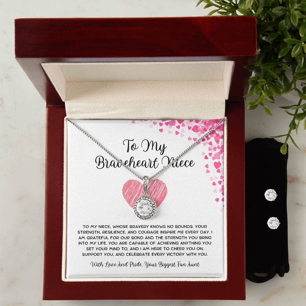 To My Braveheart Niece - From Aunt to Niece Eternal Hope Necklace With Earrings - SOUVMOUR