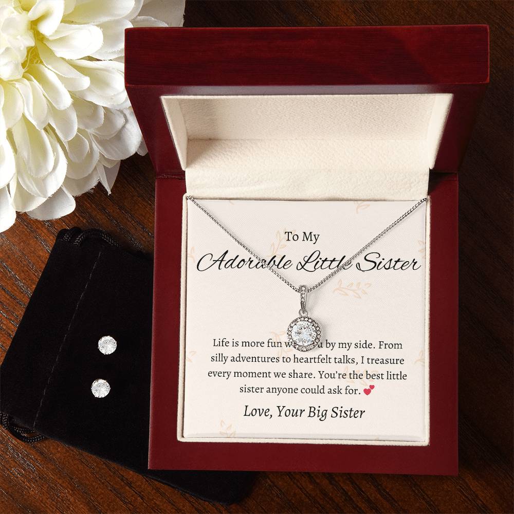 To My Adorable Little Sister – Necklace & Earring Set | A Heartwarming Token of Sisterly Love