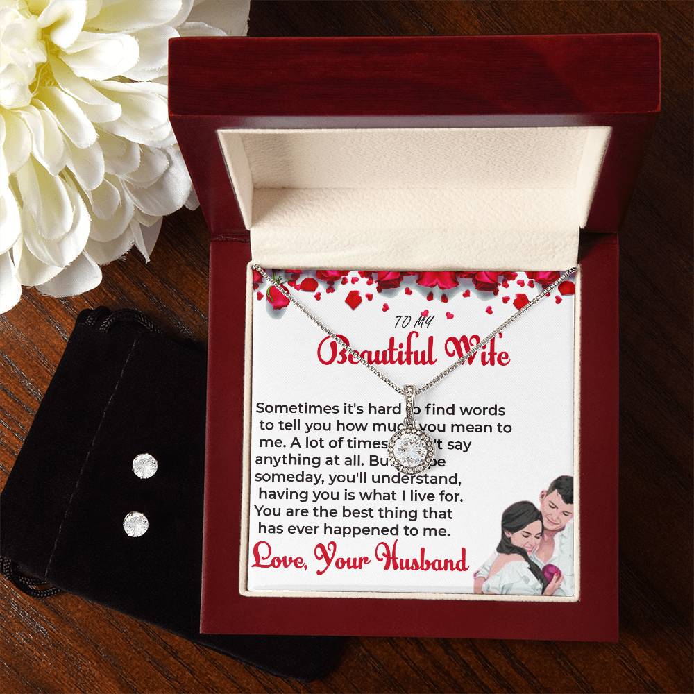 To My Beautiful Wife - Everlasting Love Eternal Hope Necklace & Earring Set | Necklace For Wife For Soulmate